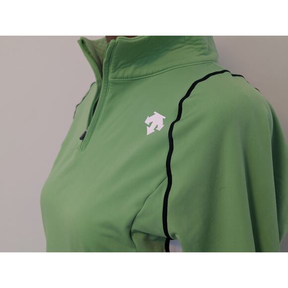 Descente 1/4 Zip Kelly Green White Stripe Ski Cycling Pullover Sweater Sz US 6 - Picture 3 of 7